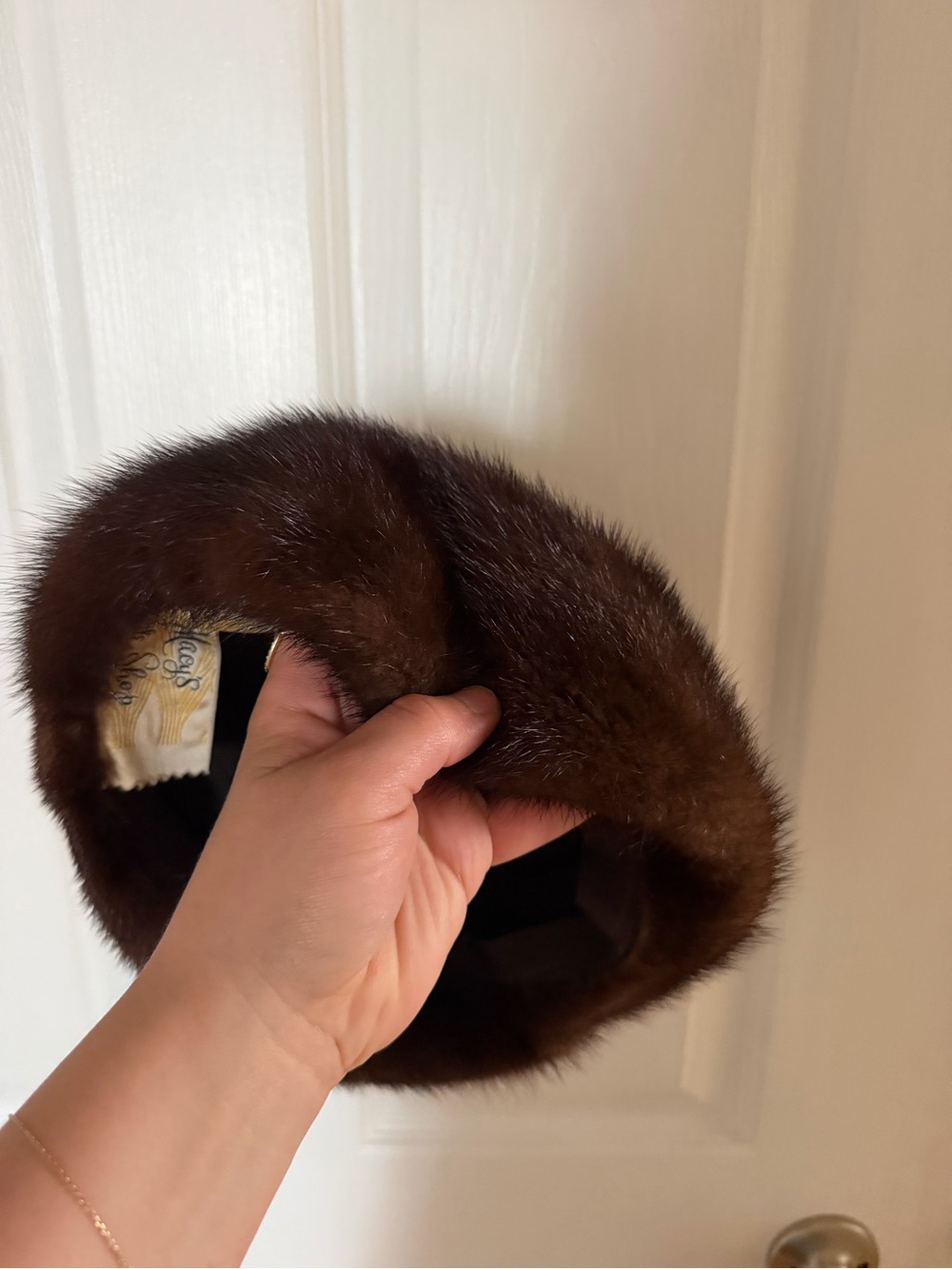 Dark brown vintage fur Macys little shop hat